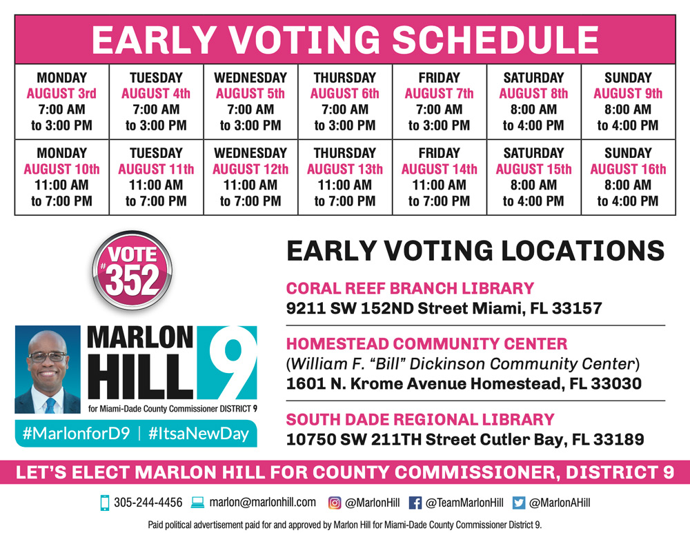 Marlon A. Hill | EARLY VOTING SCHEDULE